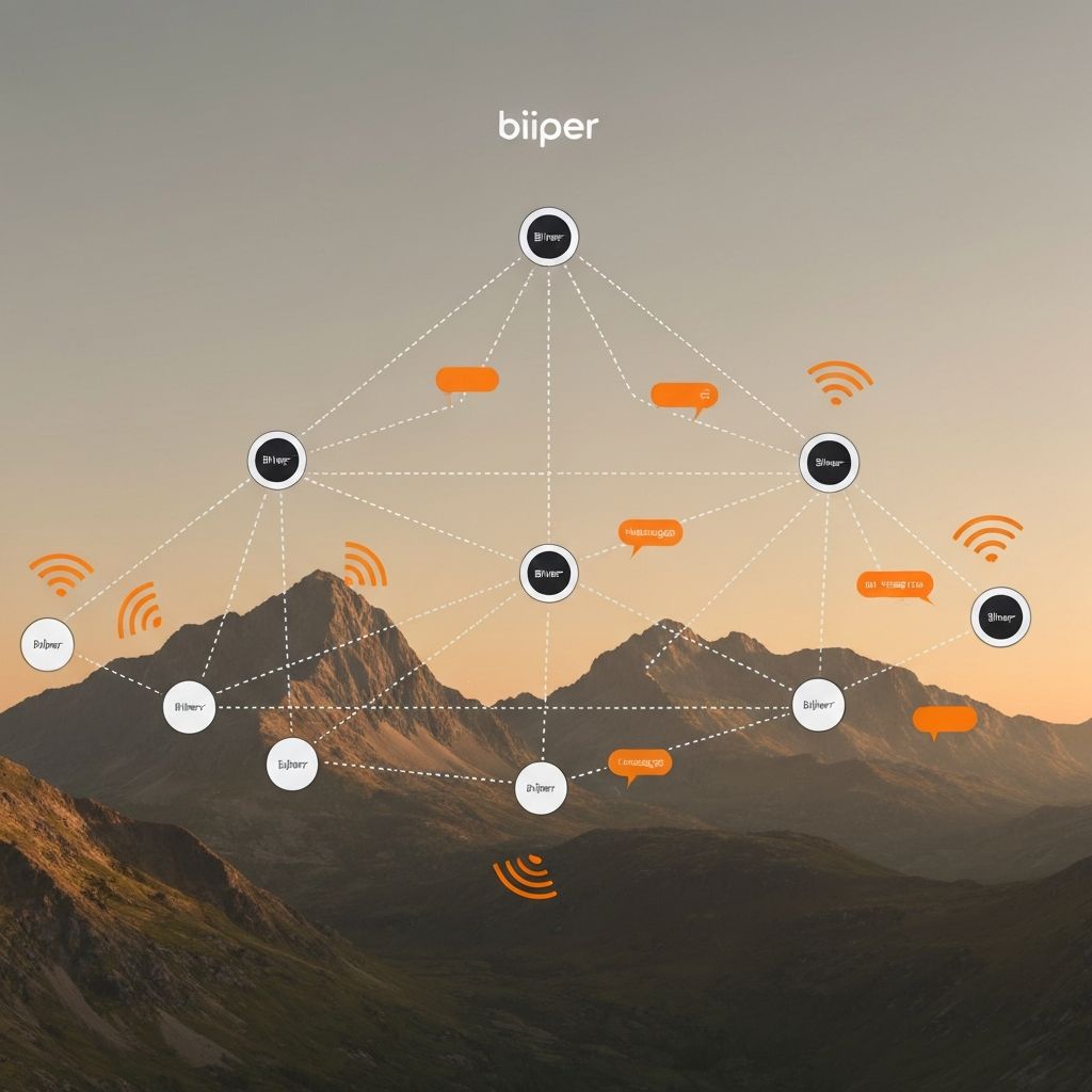 Diagram showing Biiper mesh networking between multiple devices